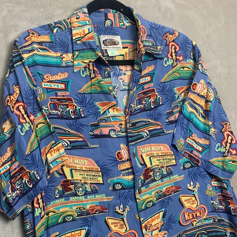 reyn spooner Blue Vintage Car & Neon Sign Print Button-Down Shirt